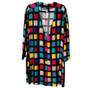Vintage Muticolor Window Pane V Neck Duster Jacket Size 1x By Special Preview 1X